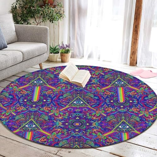 Chic Memory Foam Round Bath Mat for Bedroom Poolside, Quick Dry All Seeing Eye Indian Fatima Hamsa Hand Throw Bath Rugs Home Decor, 60 Inch Diameter - color: Pattern 403, size: diameter-60 inch