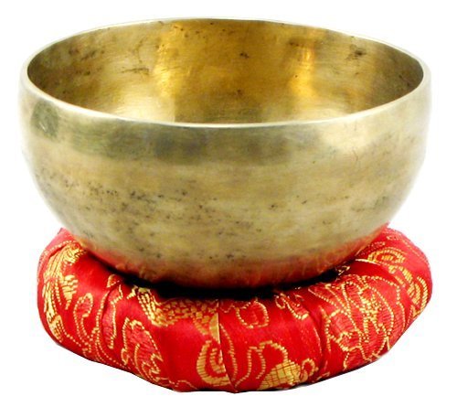 5 Inch Tibetan Meditation Yoga Singing Black Printed Mantra Bowl Set with free, Wooden Mallet Silk & Cushion from Nepal, Singing bowls.
