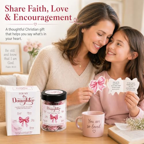 Mothers Day Gifts for Daughter from Mom - Positive Pink Bow God Says You Are Jar with 60 Bible Verses Encouragement Cards Daughter Gifts From Mom Christian Relious Birthday Graduation Gift for Her - color: Positive Pink Bow