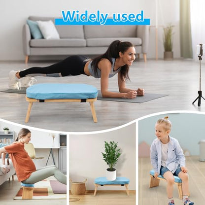 Prayer Bench, Foldable Bamboo Yoga Bench with Cushion and Carry Bag, Ergonomic Kneeling Stool for Indoor and Outdoor Sitting Thinking(Blue) - color: Blue