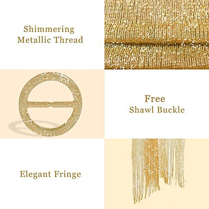 vimate Sparkling Metallic Shawls and Wraps for Evening Party/Wedding/Formal Dresses (With Free Buckle) - color: B1#. Gold (With Gold Buckle)