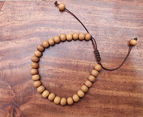 Sandalwood Bracelet for Women Men Buddhist Prayer Strand Chandan Bracelet Handmade Stretchable Elastic Sandalwood Beaded Wristbands for Yoga Meditation - style: 6mm Beads - Adjustable