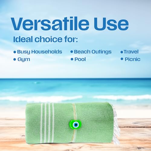 Lina Turkish Beach Towel Peshtemal (38" x 71"), Sand-Free, Large & Quick-Dry, Lightweight Pool Towels for Travel, Soft 100% Turkish Cotton & Pre-Washed, Ideal for Spa or Bath, Green - color: Green