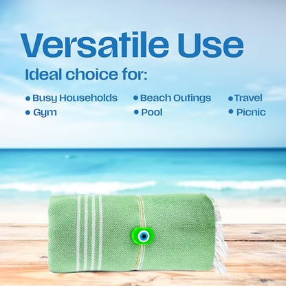 Lina Turkish Beach Towel Peshtemal (38" x 71"), Sand-Free, Large & Quick-Dry, Lightweight Pool Towels for Travel, Soft 100% Turkish Cotton & Pre-Washed, Ideal for Spa or Bath, Green - color: Green