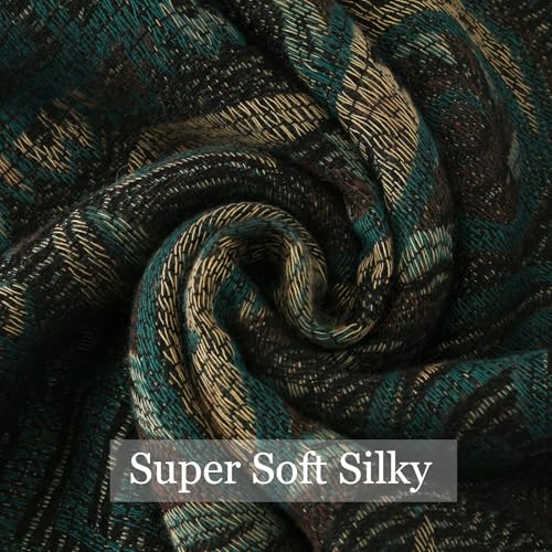 Paisley Pashmina Rave Shawl Scarf-Women's Reversible Ethnic Jacquard Pashmina Wraps for Travel - color: B#. Black Cyan