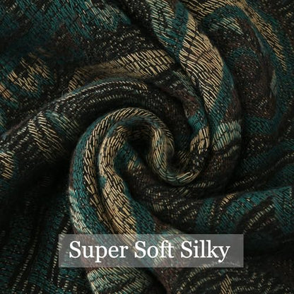 Paisley Pashmina Rave Shawl Scarf-Women's Reversible Ethnic Jacquard Pashmina Wraps for Travel - color: B#. Black Cyan