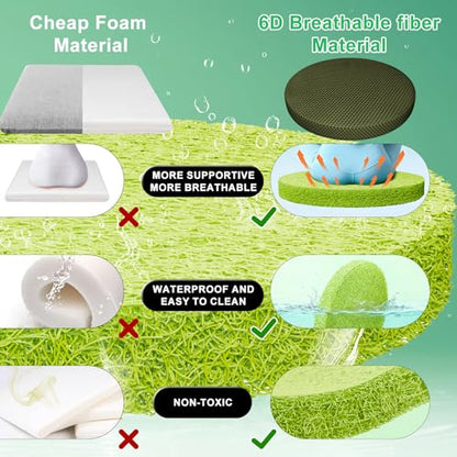 Round TPU Meditation Cushion, Floor Pillow, Breathable Mat for Yoga and Zen Practice, Firm Yet Soft Indoor Seat with Enhanced Posture Support (Khaki, 17.7" D x 2" H)