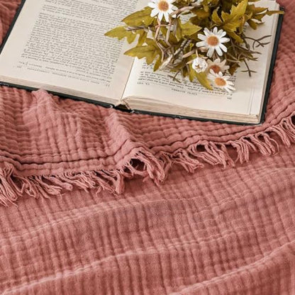 Esterra Muslin Throw Blanket 50x65 Inches Cozy Soft Lightweight Pre-Washed Cotton Blanket, All Season Breathable 4-Layer Gauze Blanket Throw for Sofa Couch Bed, Copper Brown - color: 07 - Copper Brown, size: Throw (50"x65")