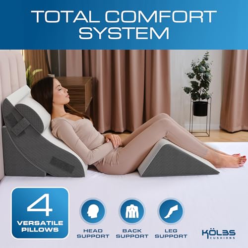 Kolbs Bed Wedge Pillow for Sleep Apnea, FSA Eligible Acid Reflux, and Back Pain Relief, with Chic Jacquard Cover - Headboard Wedges for Sleeping (4 Piece Wedge Set) - size: 4 Piece Wedge Set