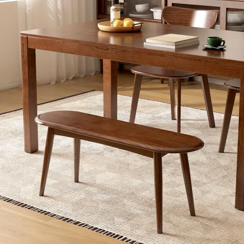 100% Solid Oak Wood Dining Bench, 39.5'' Entryway Bench Ottoman with Rounding Corner Design for Kitchen Living Room Bedroom, Walnut - size: 39.6inch-Walnut-Round Corner