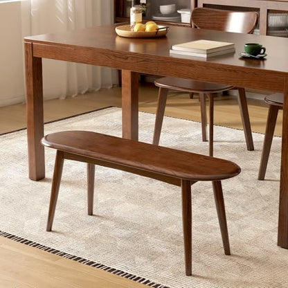 100% Solid Oak Wood Dining Bench, 39.5'' Entryway Bench Ottoman with Rounding Corner Design for Kitchen Living Room Bedroom, Walnut - size: 39.6inch-Walnut-Round Corner