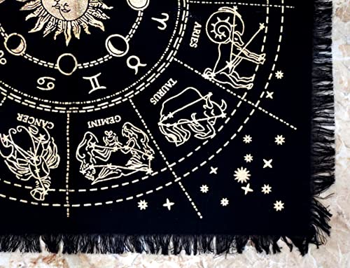 INDACORIFY Golden Zodiac Constellation Altar Table Top Cloth with Fringes Alter Tarot Witchcraft Spread Witchery Supplies Table Cloth 18x18 in (Golden Zodiac Constellation) - color: Golden Zodiac Constellation