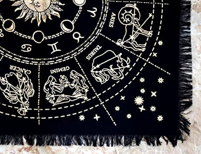 INDACORIFY Golden Zodiac Constellation Altar Table Top Cloth with Fringes Alter Tarot Witchcraft Spread Witchery Supplies Table Cloth 18x18 in (Golden Zodiac Constellation) - color: Golden Zodiac Constellation