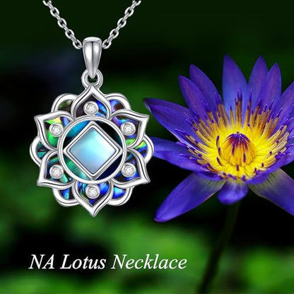 ONEFINITY Lotus Necklace 925 Sterling Silver Moonstone Pendant Necklace Yoga Lotus Jewelry for Women - style: NA lotus