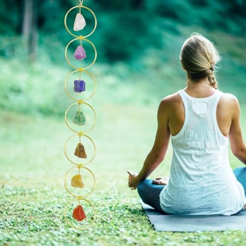 Anjiucc Handmade Natural Gemstone Crystal Hanging Ornaments 7 Chakra Feng Shui Ornaments for Home Decoration Window Decor - color: A-style 7