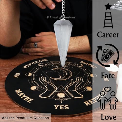 Amazing Gemstone Selenite Crystal Pendulum for Divination - Certified Dowsing Crystals and Healing Stones for Chakra Balancing and Meditation - Enhance Reiki Spiritual Growth with Healing Crystals - color: Selenite
