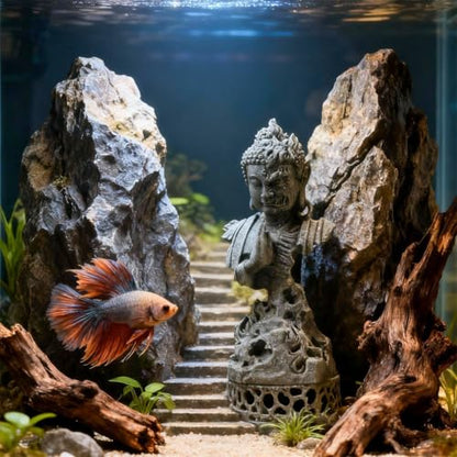 livelyfish Meditating Buddha Statue Zen Garden Statues Sandstone Thinker Buddha Sculpture Figurine for Fish Tank Aquarium Home Decorations, Gift (CS) - size: CS