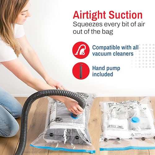 10 Pack Medium Vacuum Storage Bags for Comforters, Blankets & Clothes – Vacuum Sealed Compression Bags with Hand Pump – Space Saver Storage Bags for Bedding, Moving, Travel & Organization - size: 10 Medium Bags