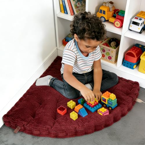Fan-Shaped Floor Cushion Corner Nook Floor Pillow, Meditation Cushion for Sitting or Yoga, Kids Play Cushions Thick for Indoor or Outdoor Seating 20"*20" Red - color: Red, size: 20*20
