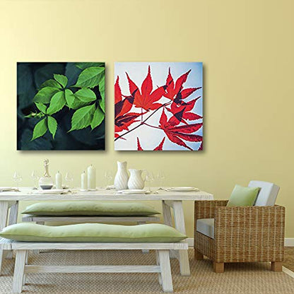 wall26-2 Panel Square Canvas Wall Art - Red Leaves and Green Leaves - Giclee Print Gallery Wrap Modern Home Art Ready to Hang - 12"x12" x 2 Panels - color: Red Leaves, size: 12" x 12" x 2 panels