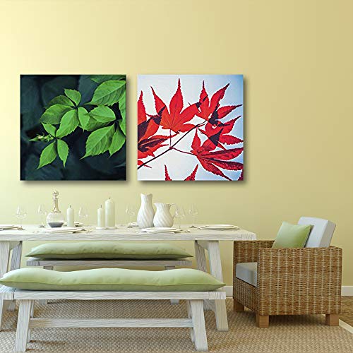 wall26-2 Panel Square Canvas Wall Art - Red Leaves and Green Leaves - Giclee Print Gallery Wrap Modern Home Art Ready to Hang - 12"x12" x 2 Panels - color: Red Leaves, size: 12" x 12" x 2 panels