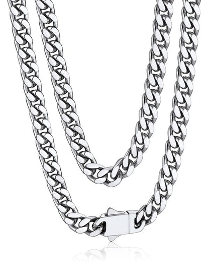 Bandmax Mens Stainless Steel Chain Necklaces 5MM/7MM/9MM/12MM Chunky Miami Cuban Link Chain Necklace Silver/Gold Plated/Black Chains for Men 18"-30" - color: 01 5MM-Silver Tone, size: 18 Inch (46cm, Choker Style)
