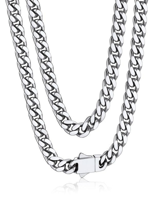 Bandmax Mens Stainless Steel Chain Necklaces 5MM/7MM/9MM/12MM Chunky Miami Cuban Link Chain Necklace Silver/Gold Plated/Black Chains for Men 18"-30" - color: 01 5MM-Silver Tone, size: 28 Inch (71cm, Long)