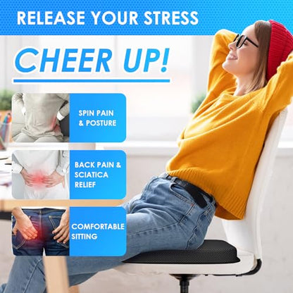 Gel Seat Cushion Portable Travel Cushions, 16.5" x 12" Large Size Super Thick Foldable Chair Seat Cushion Lightweight for Car Office Chair Wheelchair, Pressure Sores Tailbone Pain Relief - size: L-Black