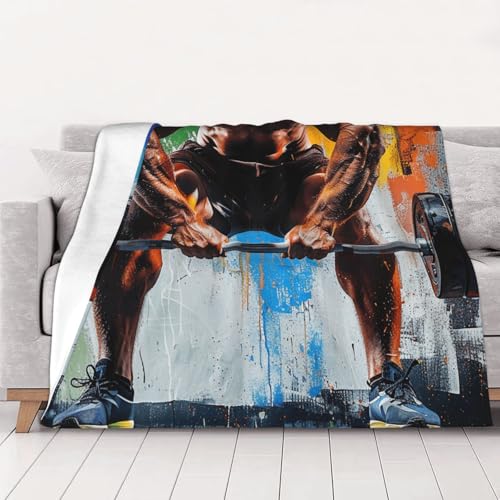 Flannel Throw Blanket 50x40 Inch, Weightlifting Sports Prints Anti-Pilling Warm Fuzzy Blankets for Bed Sofa Couch Travel - color: Weightlifting Sports, size: 50x40 Inch