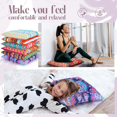 Menkxi 6 Pcs Bohemian Floor Pillows Seating 15 Inch Boho Floor Cushions Sitting Pillows Square Yoga Mandala Meditation Pouf for Living Room Balcony Office Tatami(Stylish) - color: Stylish