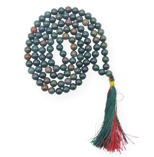 GEMSCITE Japa Mala 108 Prayer Beads Perfect for Meditation Spiritual Mala Necklace & Wrist Mala Bracelet - color: Bloodstone, size: Without Knots