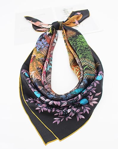 ANDANTINO 100% Silk Scarf 43" Large Square Lightweight Headscarf& Shawl–Women Hair Wraps-With Gift Packed - color: Colorful Plants