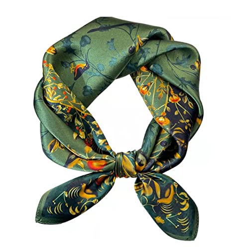 ANDANTINO 100% Mulberry Silk Square Scarf for Hair-25.6" X25.6'' Women Men Natural Silk Neckerchief Digital Printed Headscarf - color: Jade Green