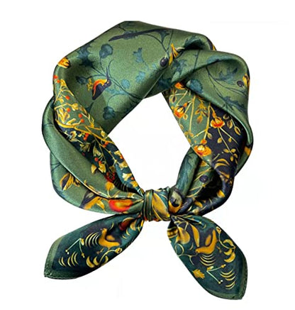 ANDANTINO 100% Mulberry Silk Square Scarf for Hair-25.6" X25.6'' Women Men Natural Silk Neckerchief Digital Printed Headscarf - color: Jade Green