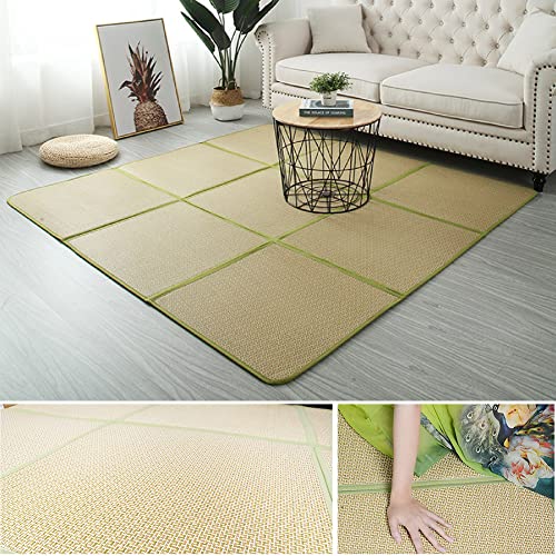 Nisorpa 71'' x 71'' Japanese Tatami Mat Igusa Tatami Mattress 0.47'' Thick Japanese Floor Mattress Rattan Non-Slip Breathable Memory Foam Area Rug Bedroom Mat, Green - color: Green