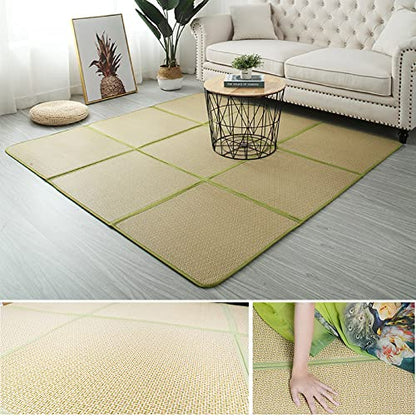 Nisorpa 71'' x 71'' Japanese Tatami Mat Igusa Tatami Mattress 0.47'' Thick Japanese Floor Mattress Rattan Non-Slip Breathable Memory Foam Area Rug Bedroom Mat, Green - color: Green