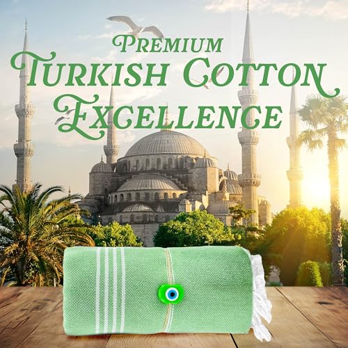 Lina Turkish Beach Towel Peshtemal (38" x 71"), Sand-Free, Large & Quick-Dry, Lightweight Pool Towels for Travel, Soft 100% Turkish Cotton & Pre-Washed, Ideal for Spa or Bath, Green - color: Green