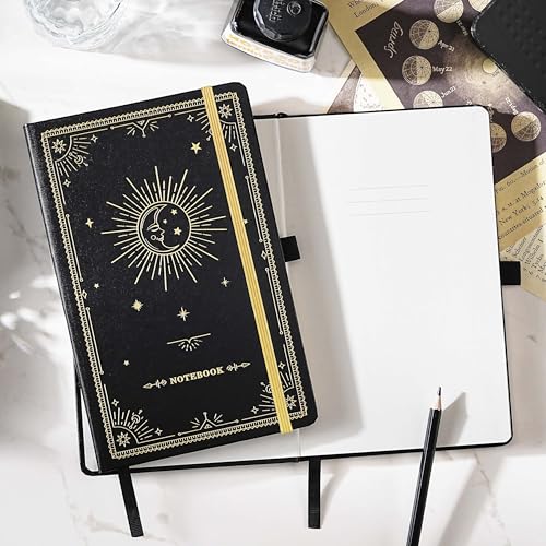 Artfan Ruled Notebook/Journal – Premium Thick Paper Classic Writing Notebook with Pocket + Page Dividers Gifts, Banded, Large, 128 Pages, Hard Cover, Lined (5.3" x 8.26") - Goddess Of the Moon - color: BLACK5