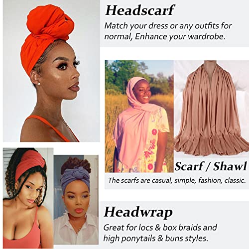 XTREND 4 Pieces Head Wrap Stretch Jersey Turban Bohemian Style Headwraps Solid Color Long Hair Scarf Soft Breathable Knit Turban for Women (Black, White, Army Green, Camel) - color: Black, White, Army Green, Camel