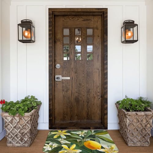 Yellow Lemon Flower Printed Flannel Non - Slip Floor Mat 16x24in - Soft Plush Microfiber Rug for Every Indoor Space - color: Yellow Lemon Flower