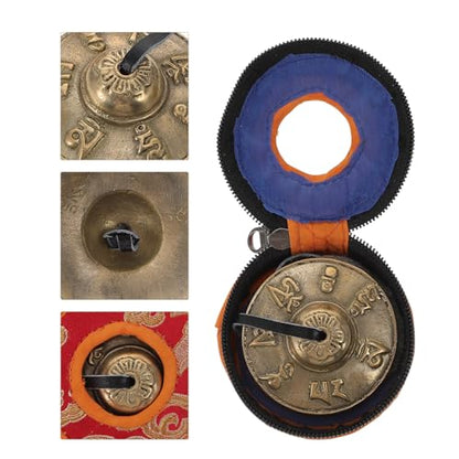 Nepalese Copper Meditation Bell Set with Six-Syllable Chant Engraving, Yoga Cymbal Bell Percussion Instrument with Protective Case for Spiritual Practice and Mindfulness