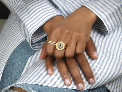 Engraved Yoga Signet Ring - Zen Meditation Gold Jewelry - 14k Bold Statement Ring