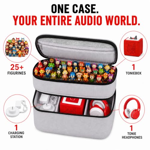 Bevegekos Storage Carrying Bag for Tonies 2 Starter Set, for 25+ Toniebox Characters, Charging Station & Headphone, Case Only (Large, Grey) - color: Grey