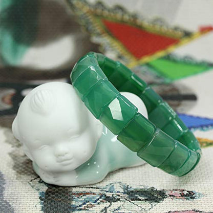 Keleny Gemstones Semi Precious 15mm Square Grain Faceted Beaded Stretch Bangle 7.5 Inch Unisex - color: Dyed Green Agate