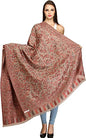 Exotic India Women Reversible Jamawar Wool Shawl with Woven Flowers | Ethnic Beautiful Floral Weave Stole, Dupatta - color: Sandshell