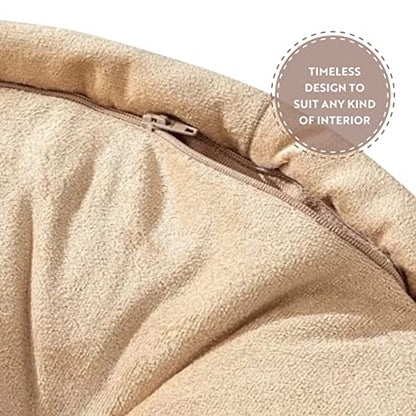 Floor Pillow, Round Boho Floor Pillow, Thick Quilted Seat Cushion, Cat and Dog Bed, Comfortable Floor Cushions for Adults, Soft Meditation Cushion, Bench Cushion, Beige, 22" 5" Inch