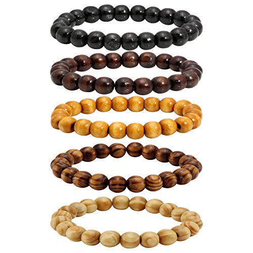 5 Pcs Wood Beaded Bracelet for Men Tibetan Buddhist Meditation Mala Prayer Beads Bracelet Elastic - color: B-10MM