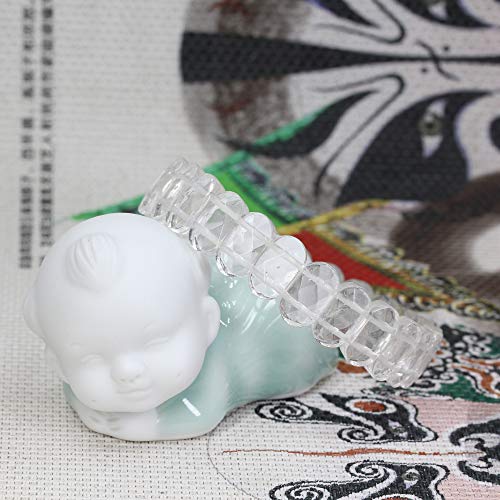Keleny Semi Precious Stones 14mm Faceted Oval Beads Crystal Rock Elastic Bangle 7.5 Inch - color: White Crystal