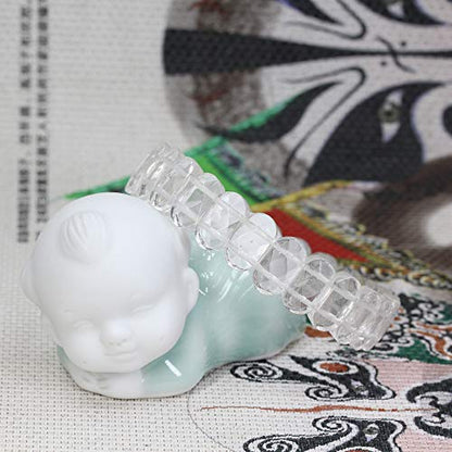 Keleny Semi Precious Stones 14mm Faceted Oval Beads Crystal Rock Elastic Bangle 7.5 Inch - color: White Crystal