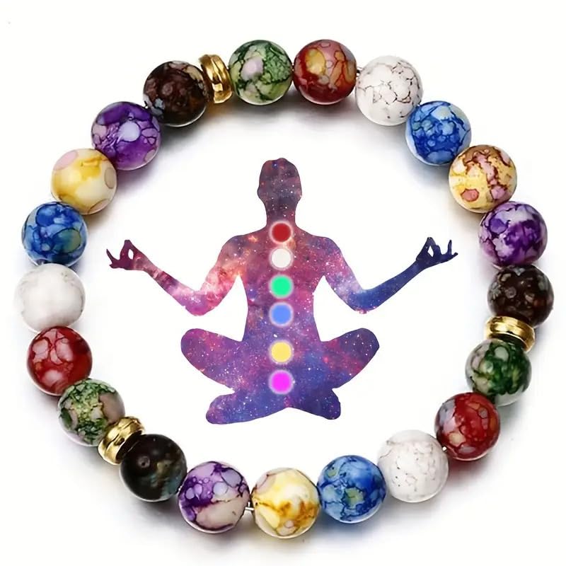 7 Chakra Reiki Bracelets for Women Rainbow Resin Beads Bracelet Natural Stone Yoga Beaded Chakras Bracelet Jewelry Gifts - color: AL-0243, size: Medium